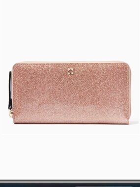 Kate Spade Mavis Street Neda Embellished Zip Wallet in Rose Gold Glitter